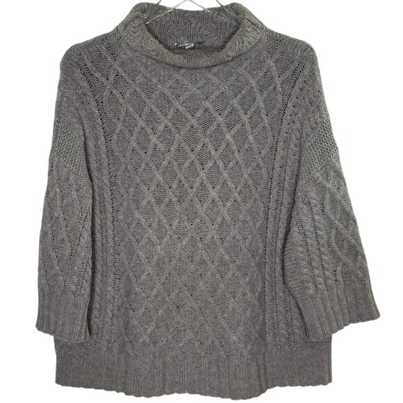 Max Mara M Women Gray Virgin Wool Turtleneck Sweater Cableknit *flaw